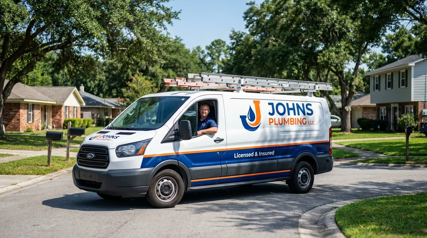 Johns Plumbing LLC service van in Arnolds Park, IA
