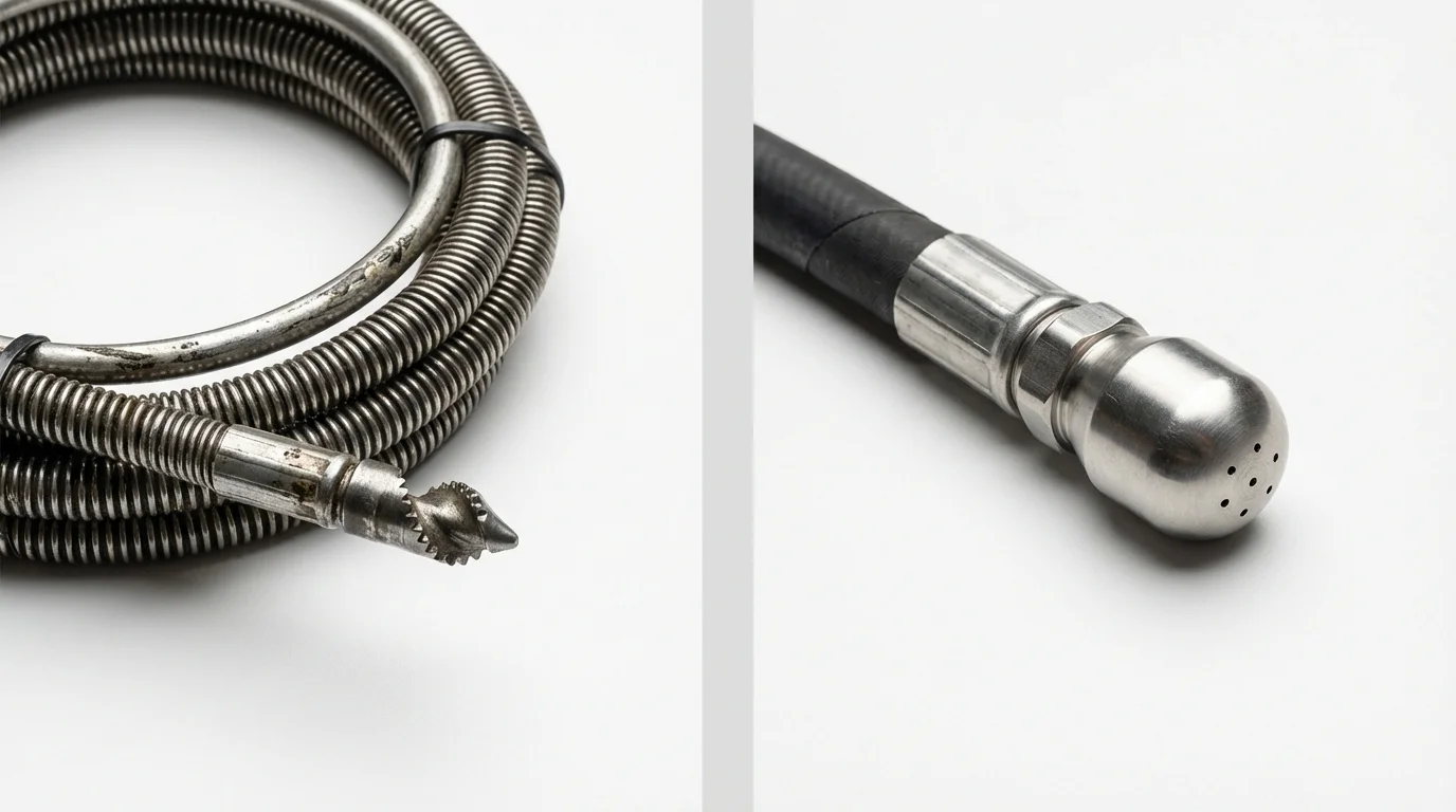 Drain snake cable and hydro jetting nozzle used for drain cleaning in Arnolds Park, IA