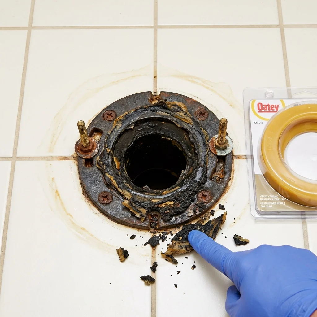 Failed wax ring showing water seepage at the base of a toilet in a Arnolds Park, IA home