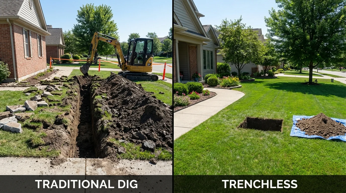 Trenchless sewer repair with minimal yard damage versus traditional excavation in Arnolds Park, IA